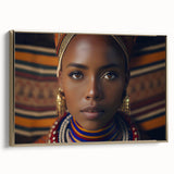 Framed canvas depicting a Tanzanian landscape with a golden vintage poster style, ideal for bedroom wall art.