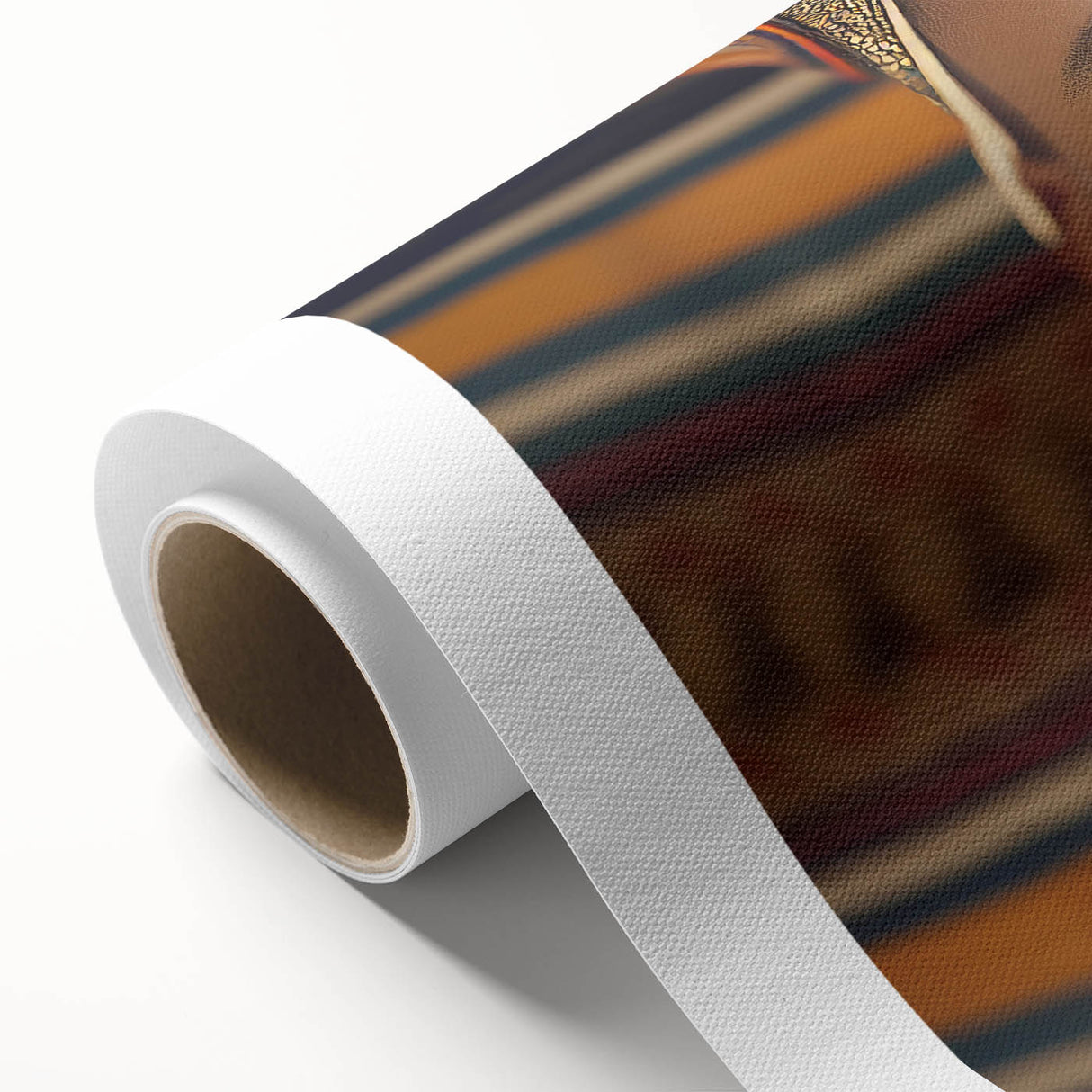 Art deco poster of Tanzania scenery on rolled canvas, featuring earthy tones, ideal for nursery wall art.
