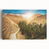 Black and white stretched canvas featuring a Tunisian landscape, ideal for kitchen wall art.