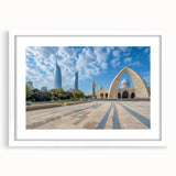 Abstract art print of Azerbaijan scenery in muted earth tones on a white framed canvas, suitable for dining room decor.