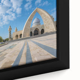 Extra large framed canvas featuring a textured, colorful abstract design with dominant black tones.