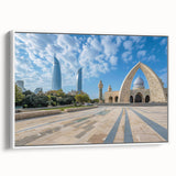 Vintage poster art of an Asian scenery in Azerbaijan, featuring colorful art on white framed canvas.