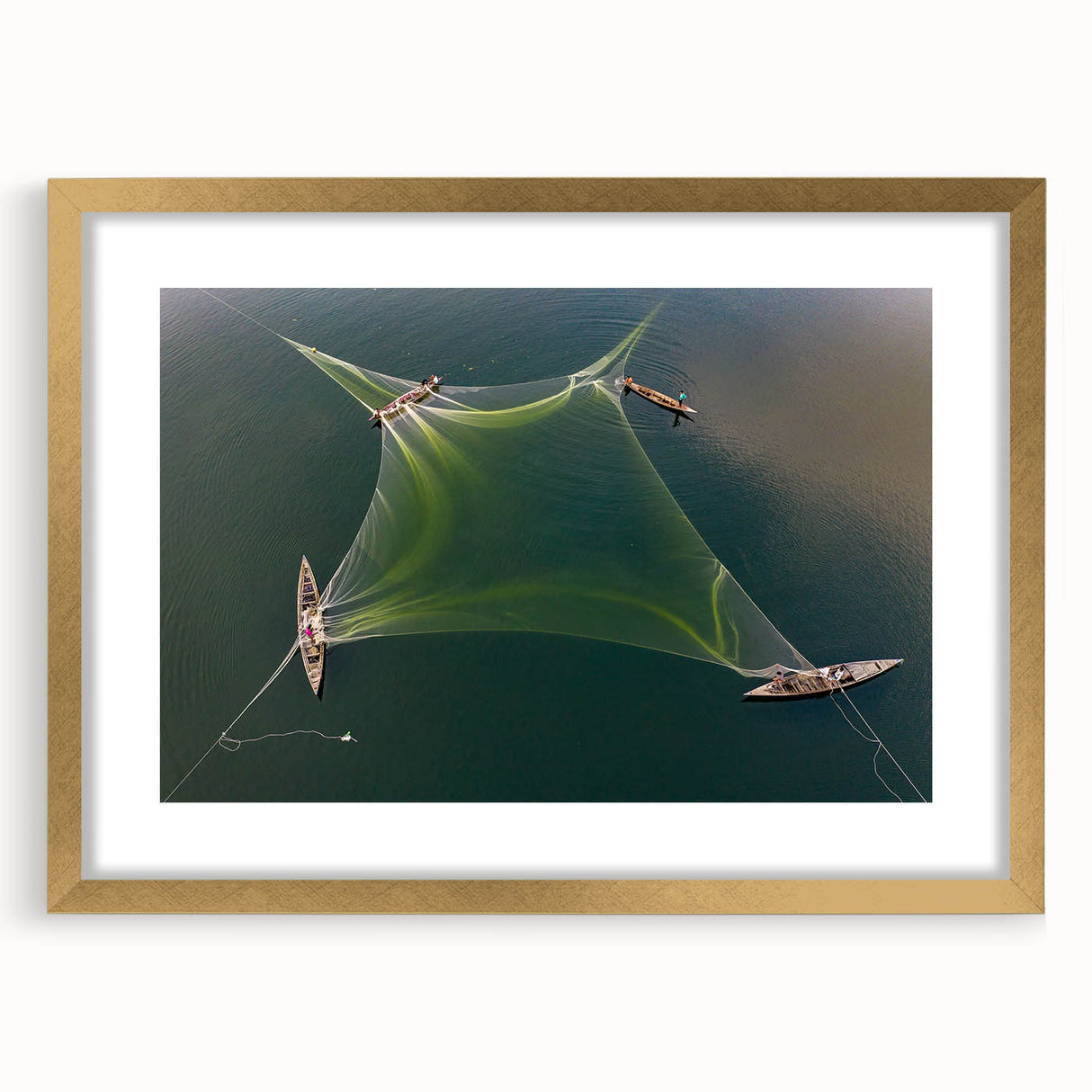 Extra large abstract art print featuring a textured scenery of Bangladesh in muted earth tones, framed in gold.