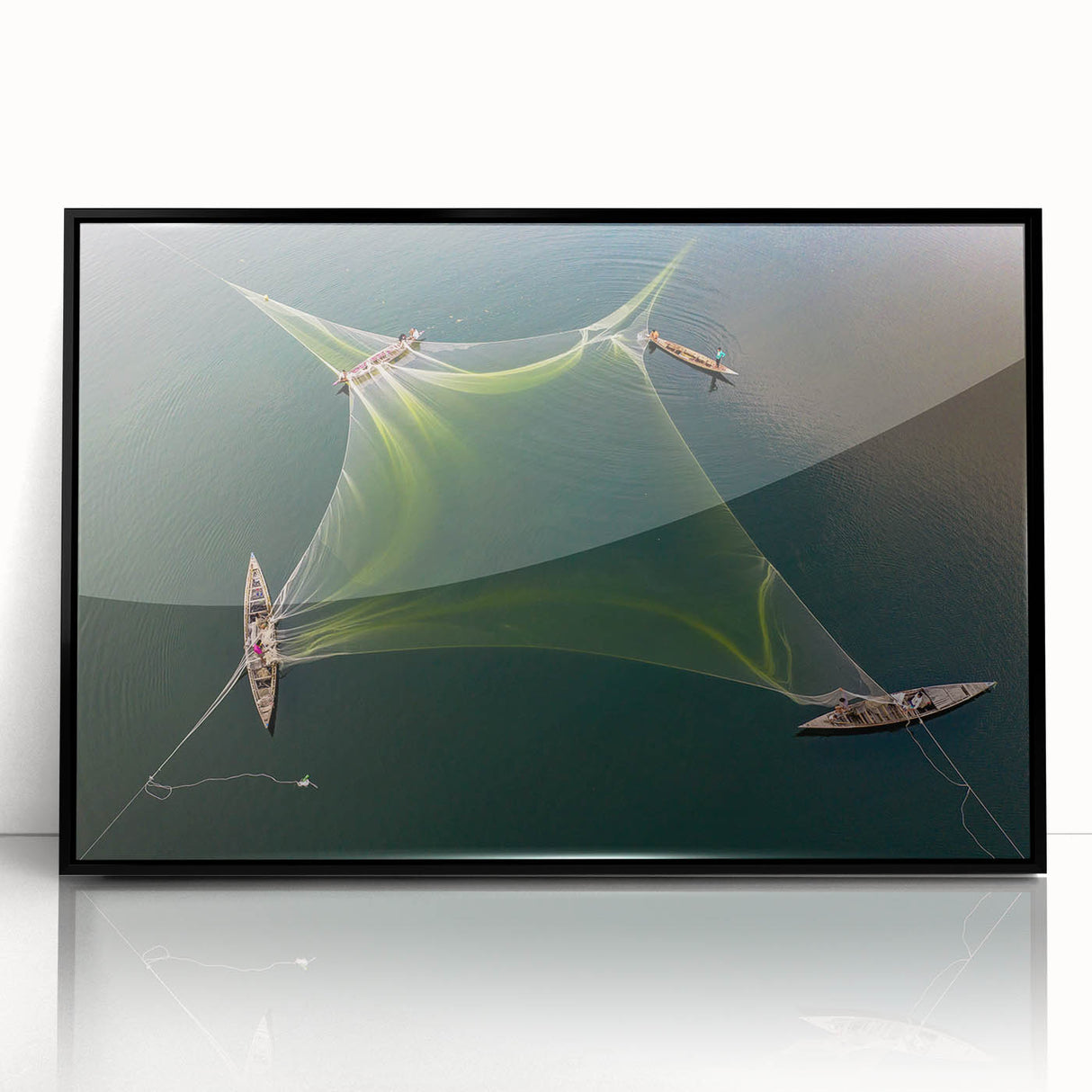 Large abstract wall art depicting a serene Bangladesh landscape in muted earth tones on a framed acrylic.