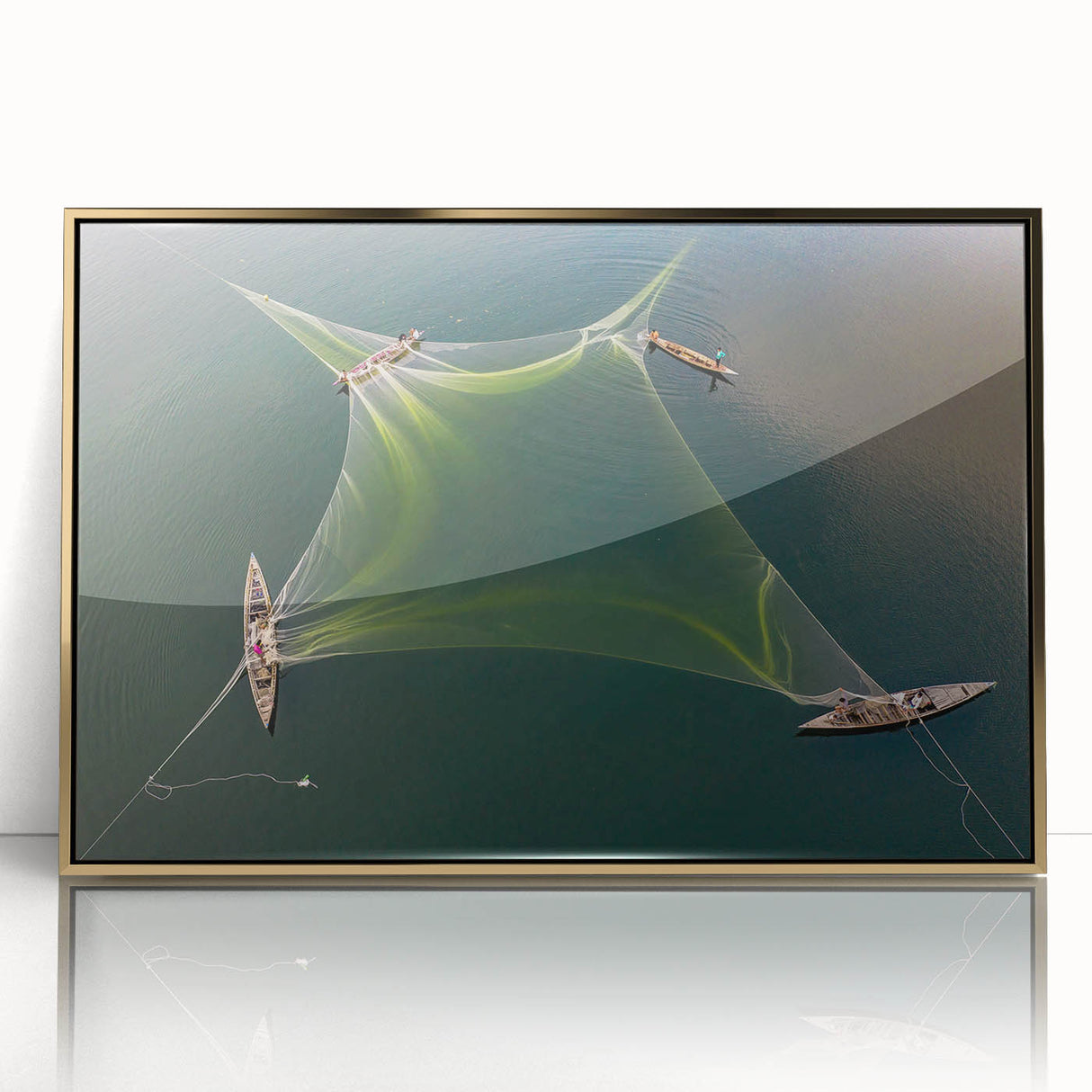 Large acrylic print of a serene Bangladesh landscape in gold frame, ideal for modern art wall decor.