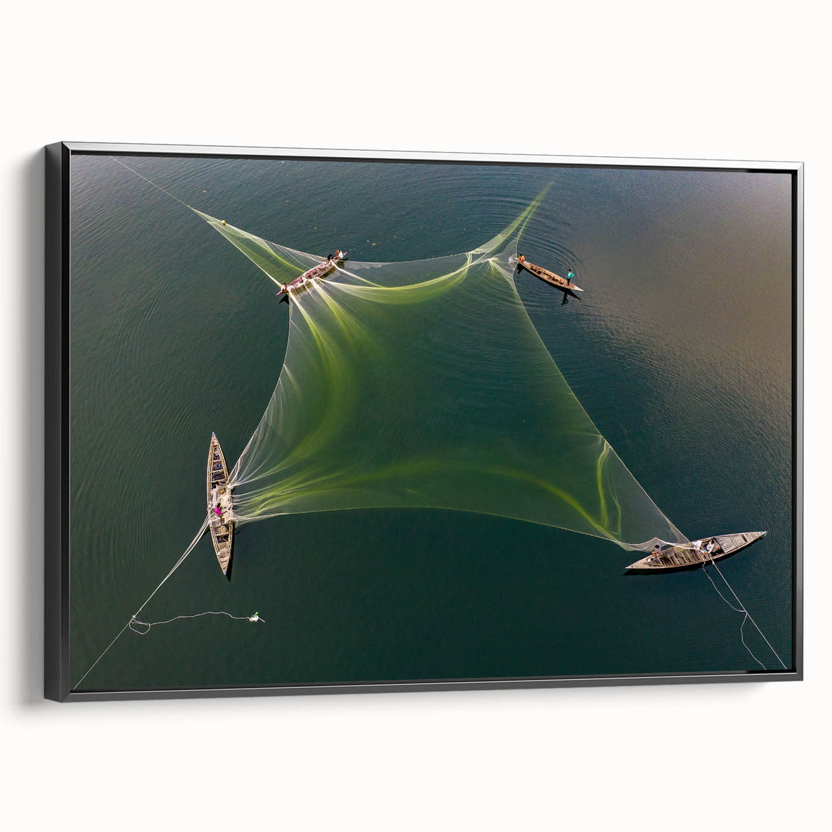 Black and white landscape art painting of a serene Bangladeshi scenery on framed canvas, suitable for bedroom wall decor.