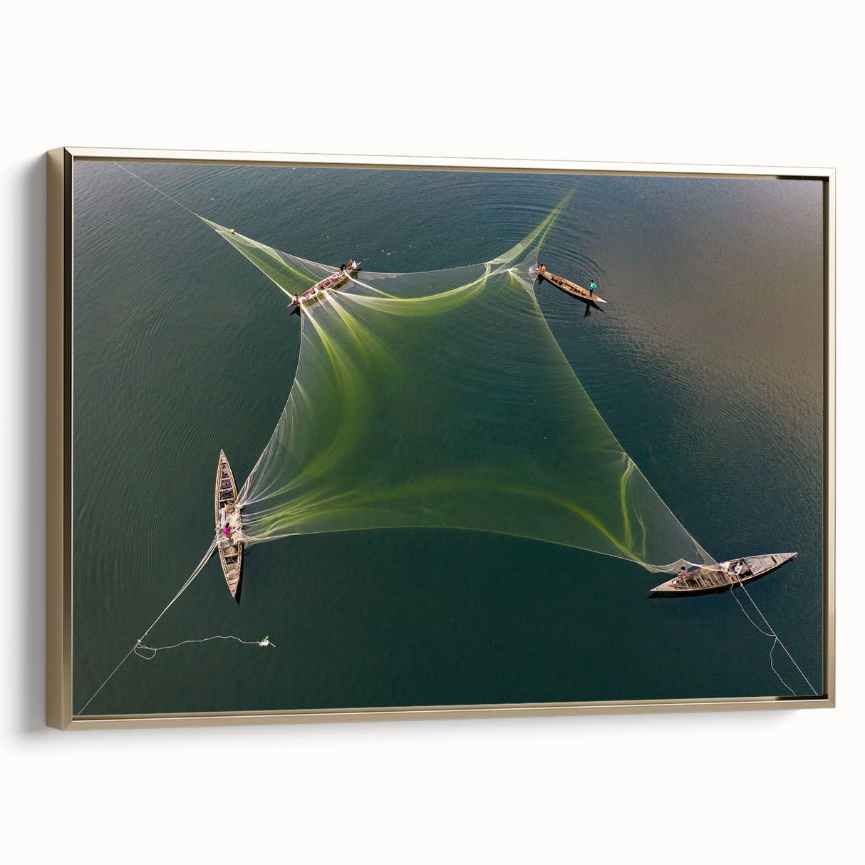 Framed canvas depicting a vintage-style landscape of Bangladesh in muted gold and black tones, suitable for bedroom decor.