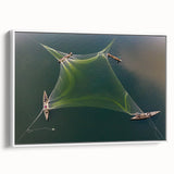 Framed canvas featuring a vintage poster art of Bangladesh scenery in vibrant colors, ideal for living room decor.