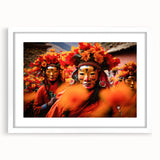 Textured abstract art print of Bhutan scenery in muted earth tones, framed in white, ideal for bedroom art.