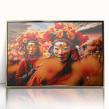 Large acrylic print of Bhutan scenery in gold frame, showcasing mid-century modernist style.