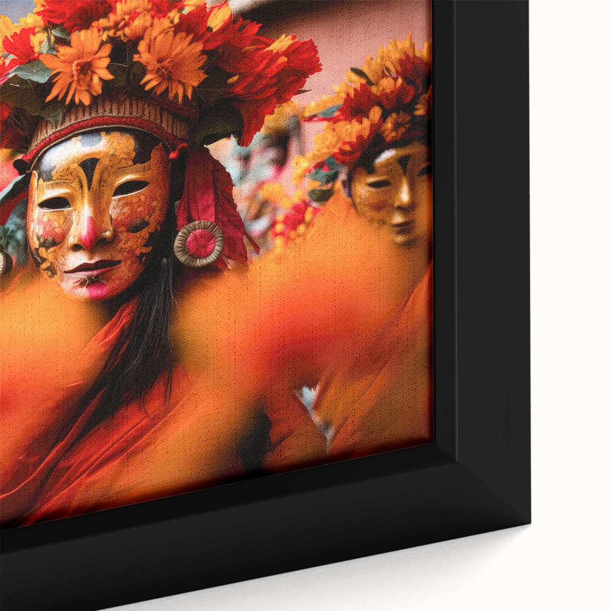 Extra large black wall art featuring a textured colorful Bhutanese landscape on a framed canvas, ideal for living room decor.