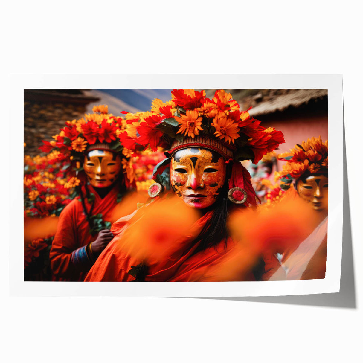 Extra large rolled print of a Bhutanese landscape featuring vibrant greenery and traditional architecture.