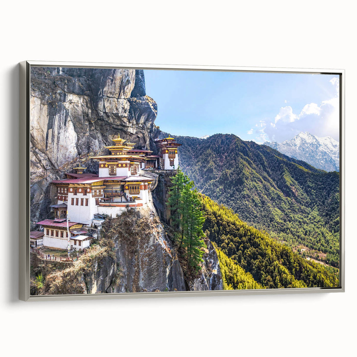 Landscape painting of Tibet mountains in muted earth tones on a framed canvas, suitable for living room decor.