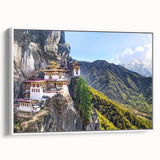Vintage poster art of a Tibetan landscape in colorful hues on extra large framed canvas, ideal for living room decor.