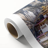 Art Deco style poster of Tibetan scenery in muted earth tones on rolled canvas, ideal for nursery wall art or dining room.