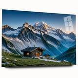 Large abstract wall art on acrylic glass depicting a muted color Asian landscape, ideal for bedroom or dining room decor.