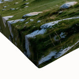 Large art of a black and white landscape painting on stretched canvas, depicting a serene Georgian scenery.