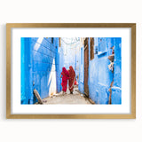 Extra large abstract art print of a textured Indian landscape in muted gold and earth tones, framed with a mat.