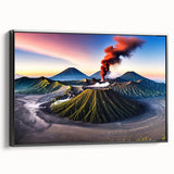 Black and white landscape art painting of Indonesian scenery on a framed canvas, ideal for bedroom wall decor.
