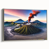 Landscape art painting of an Indonesian scenery in vibrant colors on a framed canvas, ideal for living room decor.