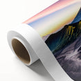 Art Deco poster of an Indonesian landscape in pastel colors on rolled canvas, ideal for nursery wall art.