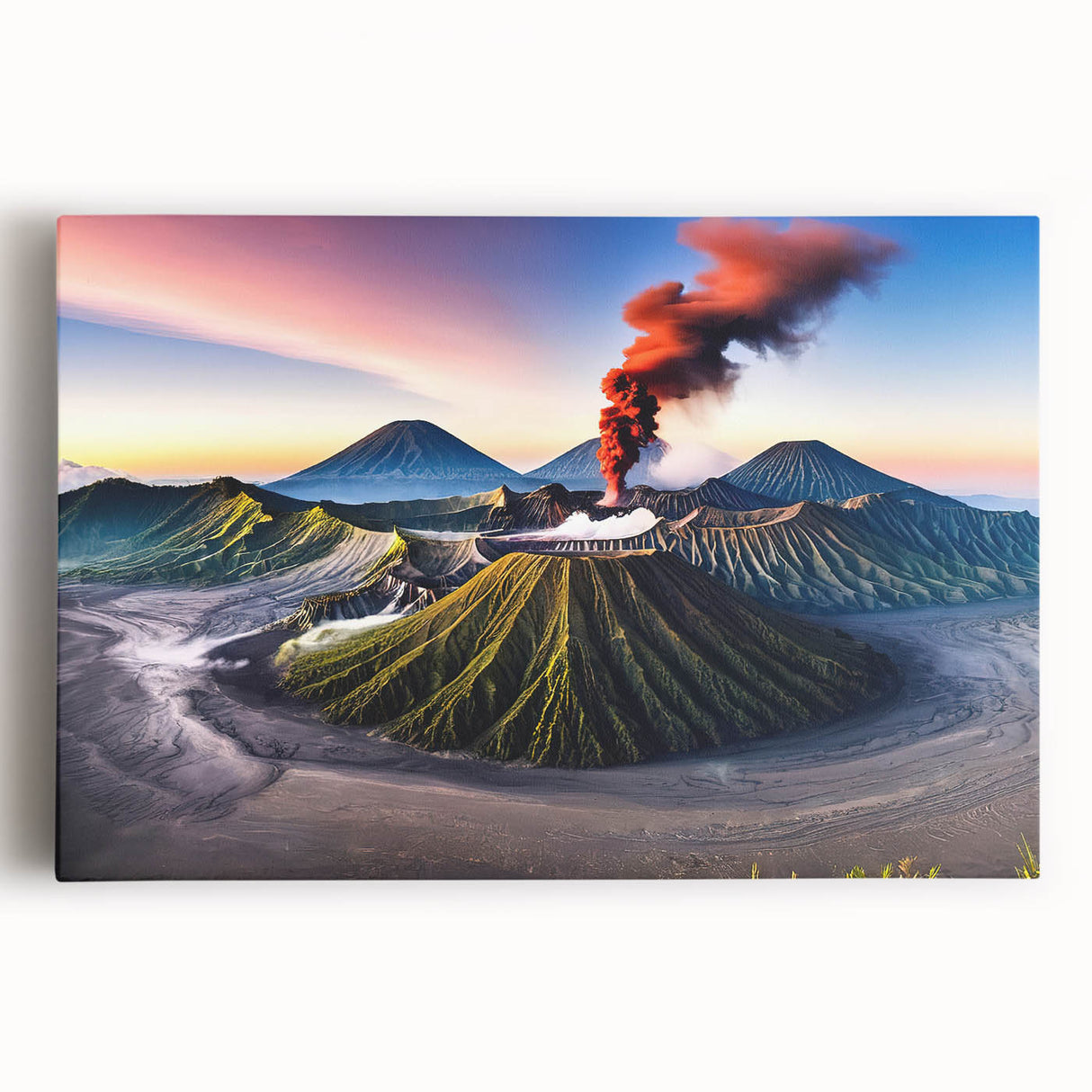 Large black and white stretched canvas featuring a tranquil Indonesian landscape, ideal for kitchen wall art.