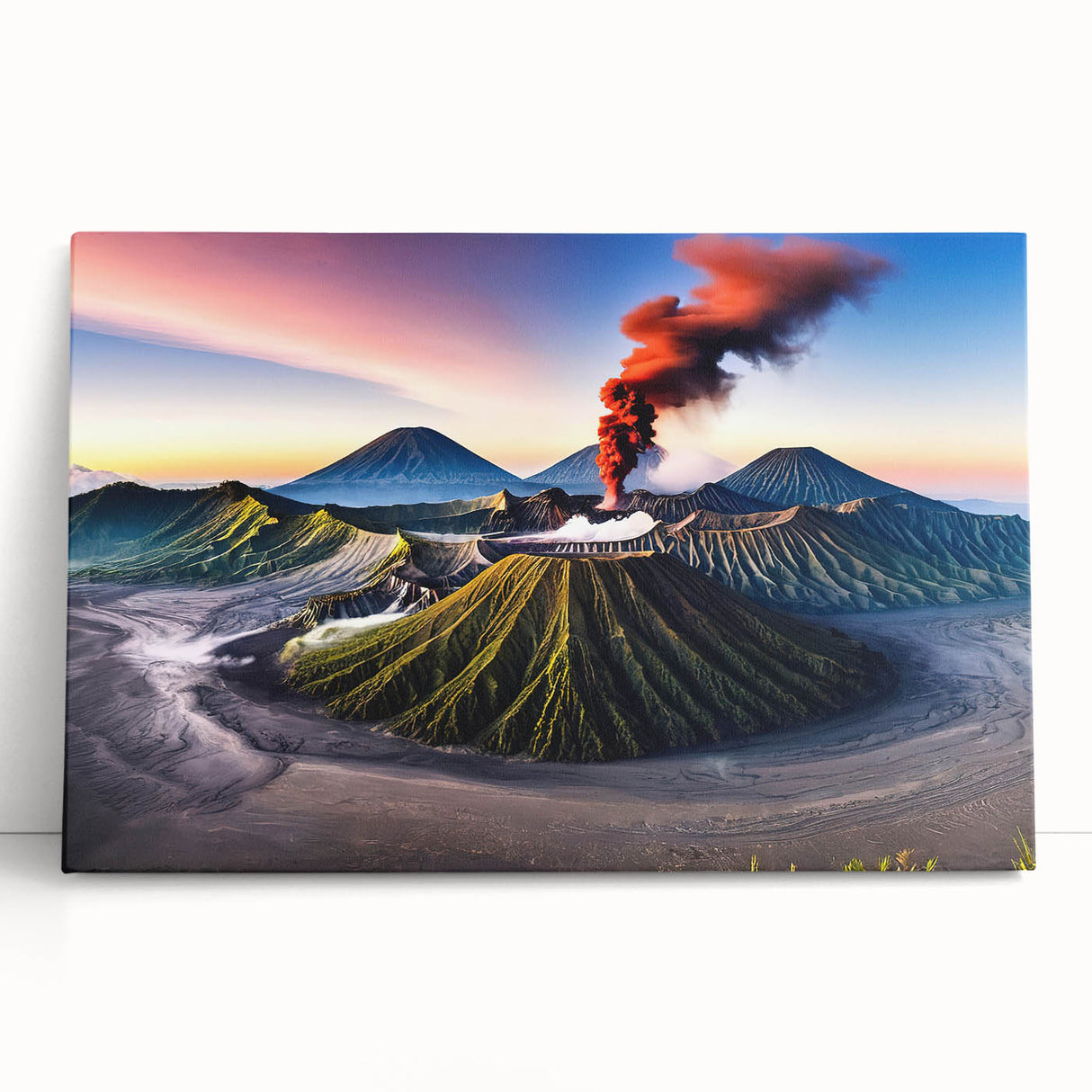 Black and white photograph of an Indonesian landscape on stretched canvas, ideal for kitchen wall art or bedroom ambiance.