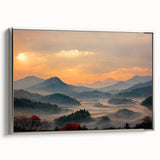 Framed canvas landscape art painting of a colorful Korean scenery in vintage poster style, ideal for living room decor.