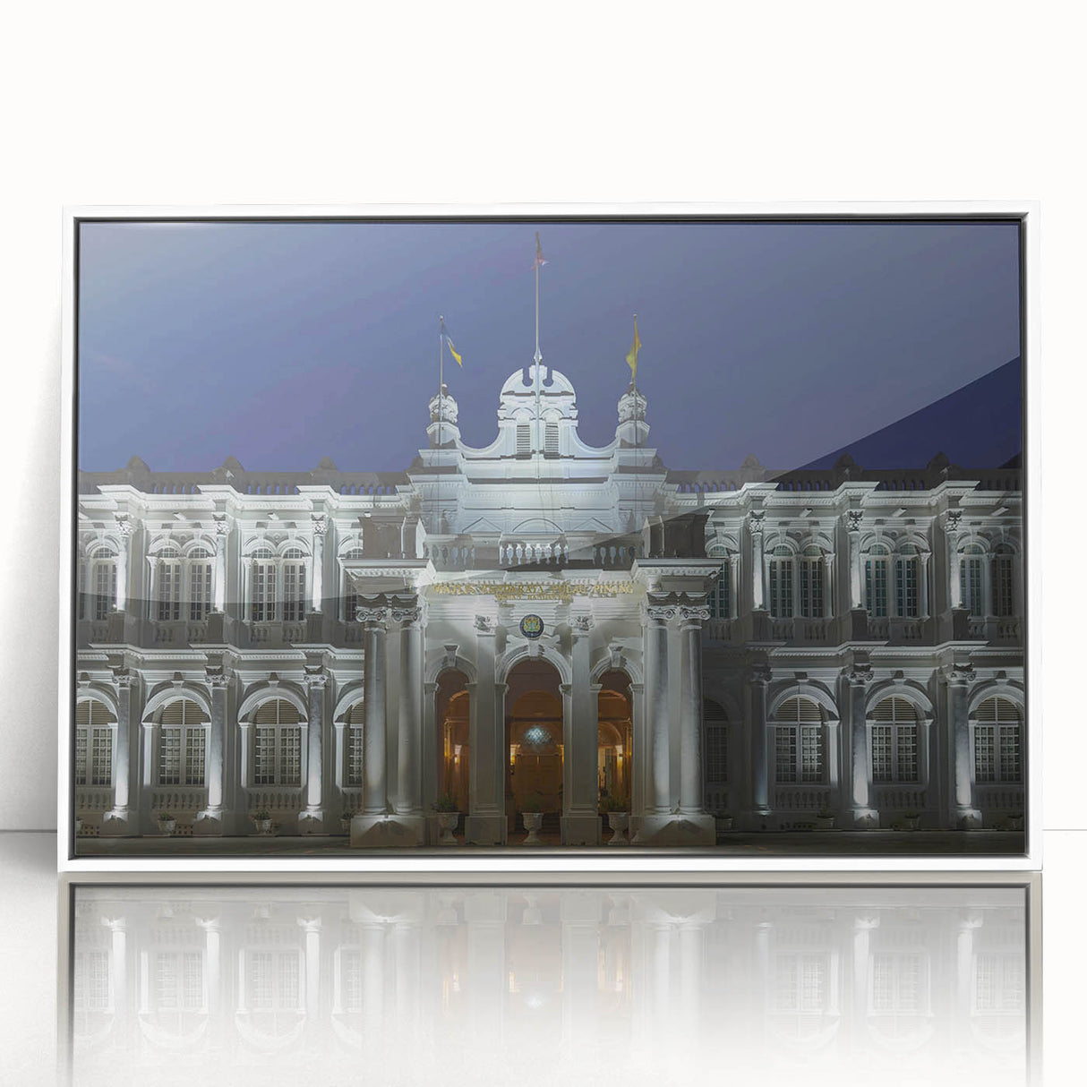 Art deco poster of a Malaysian landscape, featuring soft pastel colors on acrylic framed print.