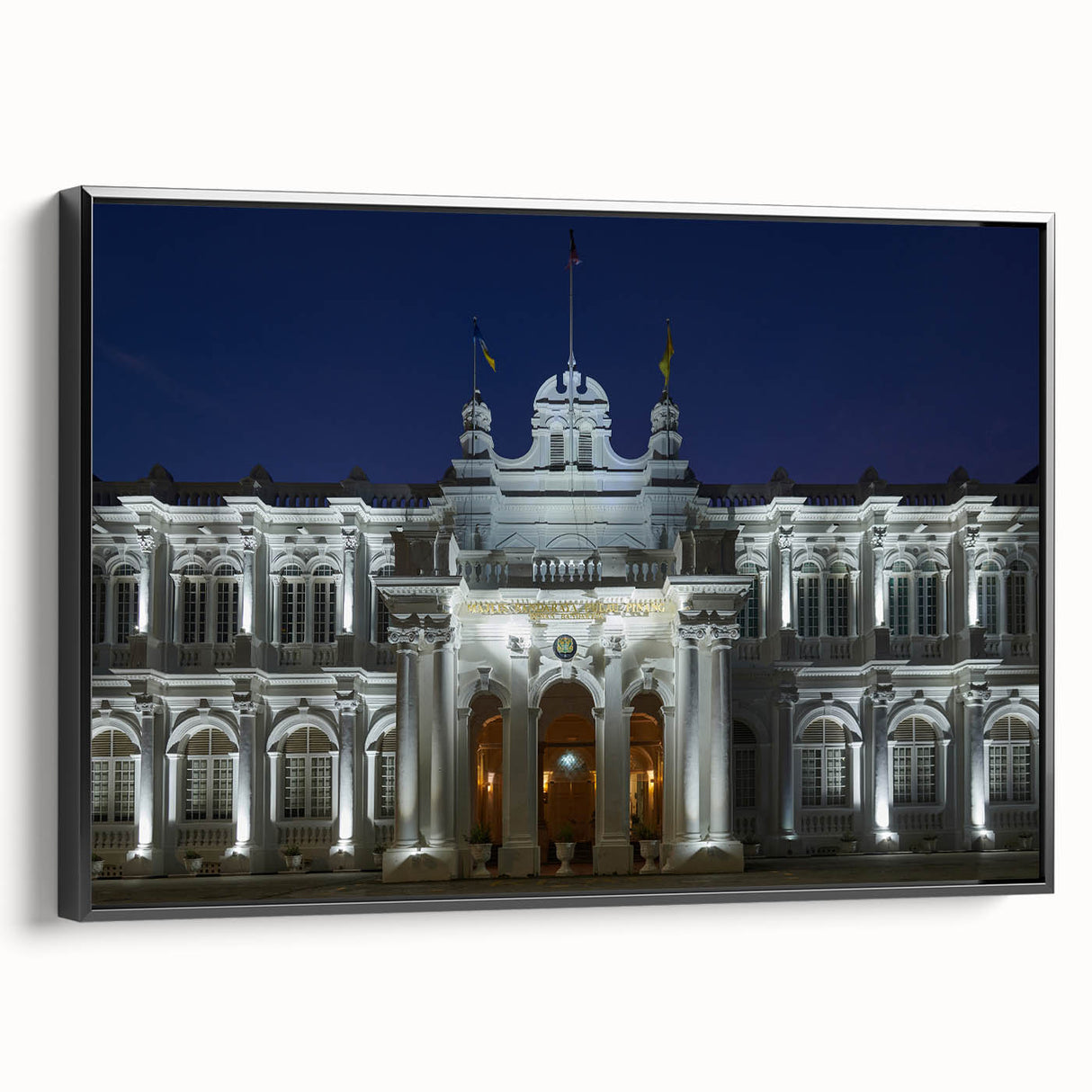 Black and white landscape art painting of a Malaysian scenery on framed canvas, ideal for bedroom wall decor.