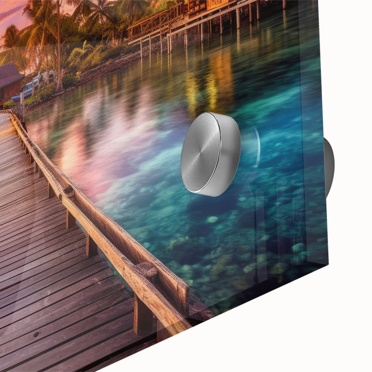 Large abstract wall art of an Asian Maldives scenery in mid-century modernist style on acrylic glass.