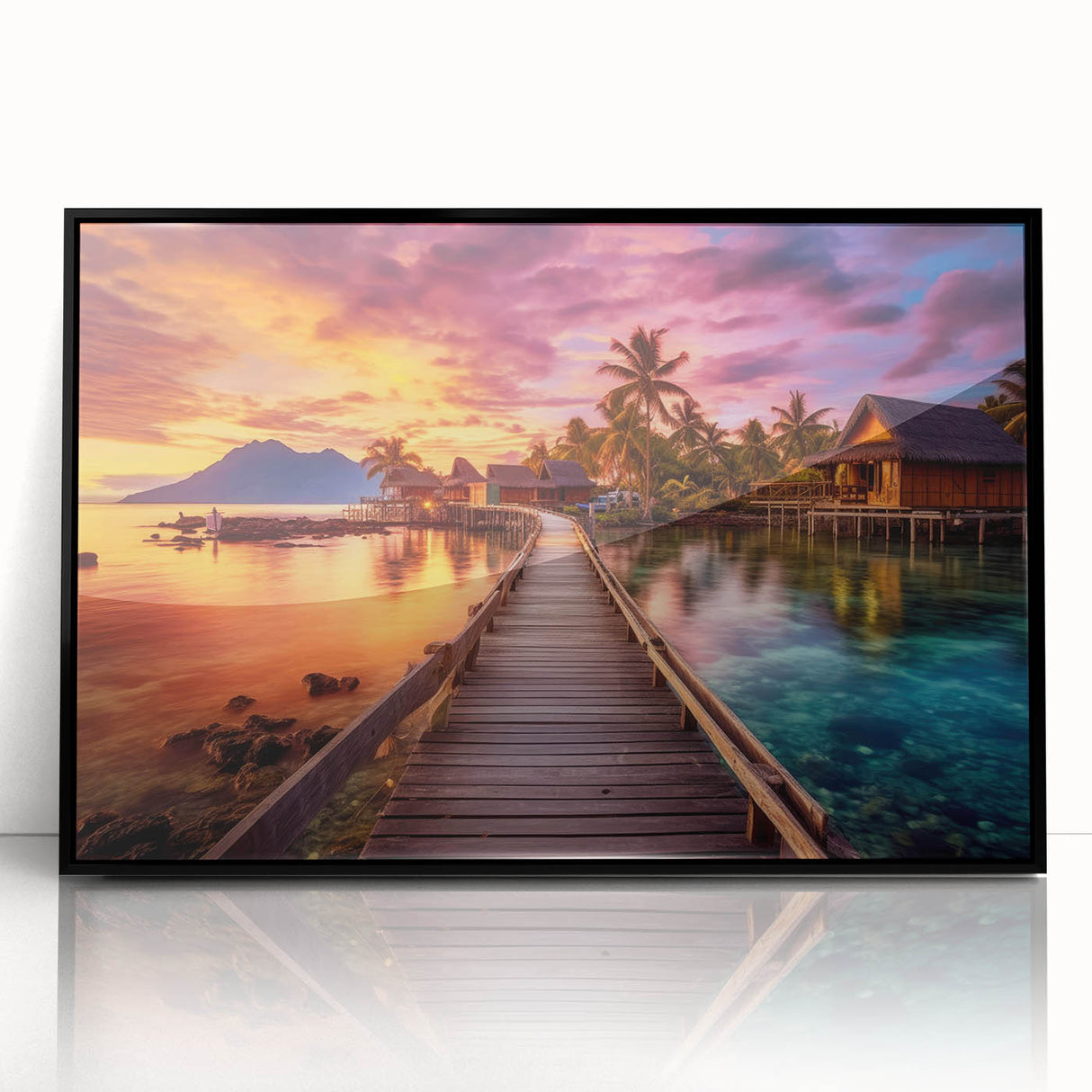 Large abstract wall art depicting serene Maldivian scenery on a framed acrylic, ideal for modern art wall decor.