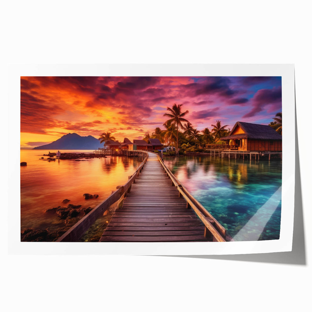 Extra large rolled print of Maldives scenery with vibrant blues and greens, ideal for art wall dining room.