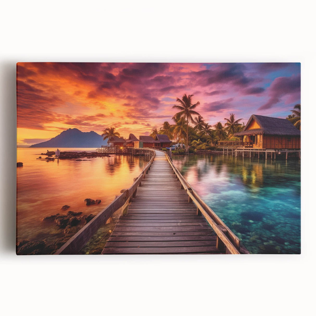 Black and white photo of Maldives scenery on stretched canvas, suitable as large kitchen wall art.