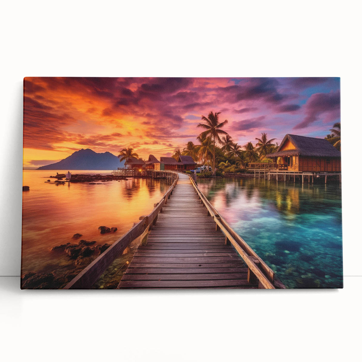 Black and white photograph of Maldives scenery on large stretched canvas, ideal for kitchen wall art.