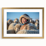Extra large abstract art print featuring textured scenery of Mongolia in a gold frame, ideal for living room decor.