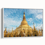 Vintage poster art of a Myanmar scenery on framed canvas, featuring colorful art in extra large size.