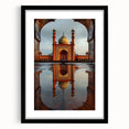 Extra large abstract art print of a colorful, textured scenery depicting Asia, in a black frame with mat.