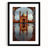 Extra large abstract art print of a colorful, textured scenery depicting Asia, in a black frame with mat.