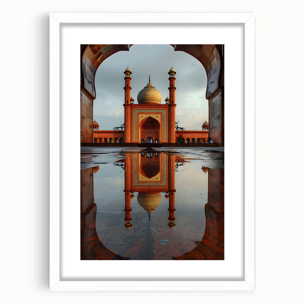 Abstract art print depicting a serene Pakistani landscape in muted earth tones on a framed white mat.