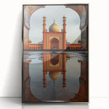 Mid-century modernist art depicting a serene Pakistani landscape in muted earth tones on a framed acrylic panel.