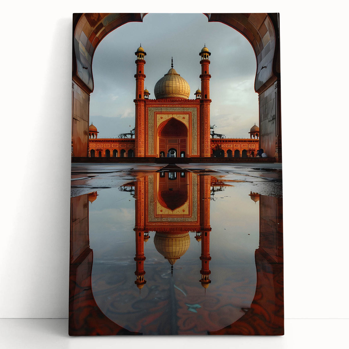 Black and white photograph of a serene Pakistani landscape on large stretched canvas.