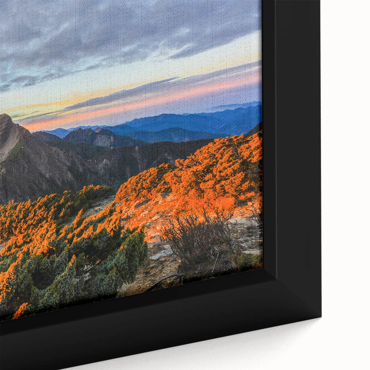 Extra large framed canvas featuring a textured depiction of a colorful Taiwanese landscape, ideal for living room decor.
