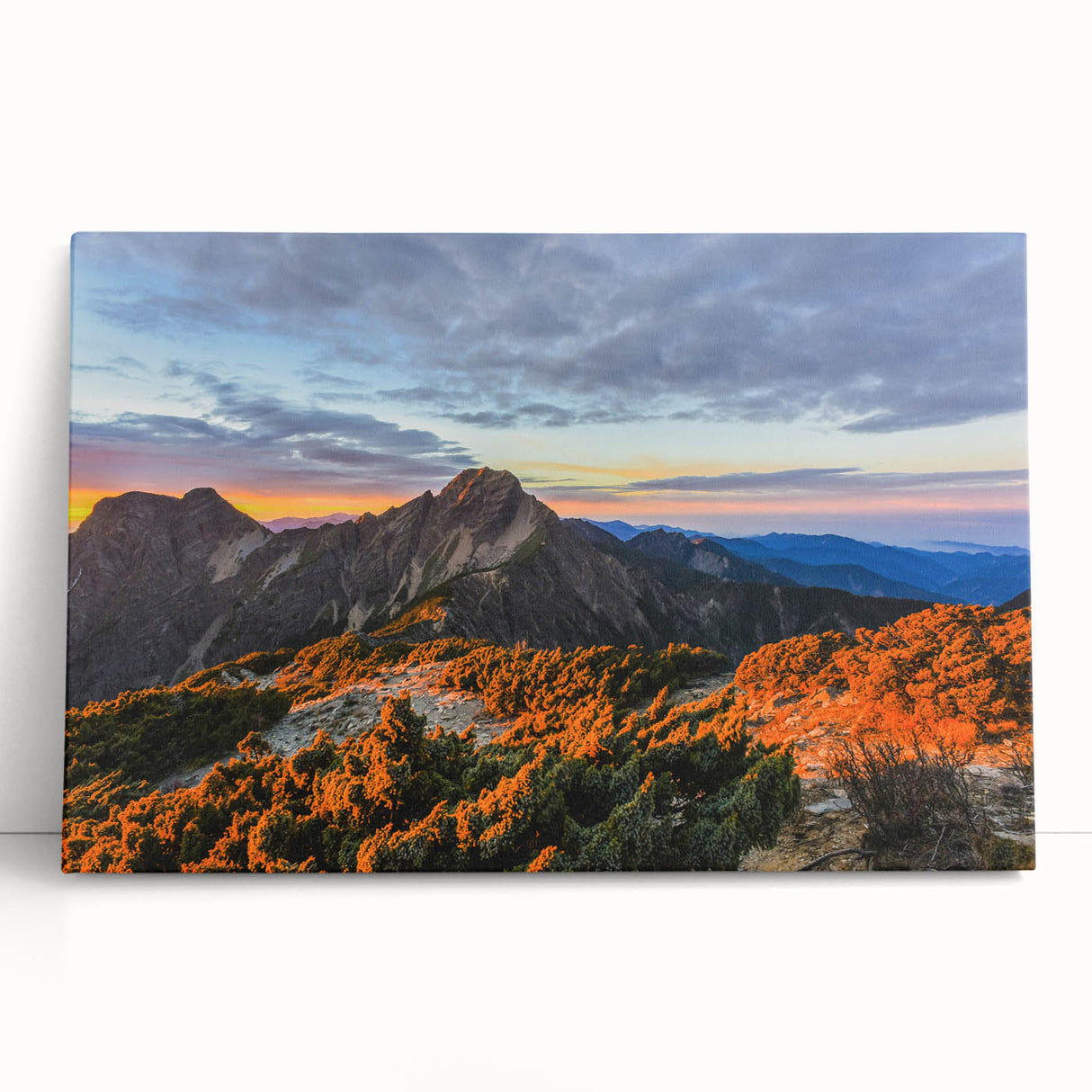Black and white stretched canvas featuring a serene Taiwanese landscape, ideal for kitchen wall art or bedroom decor.