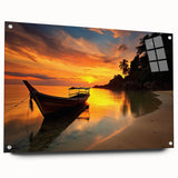 Acrylic print of a large abstract depiction of a Thai landscape in vibrant colors, ideal for dining room decor.