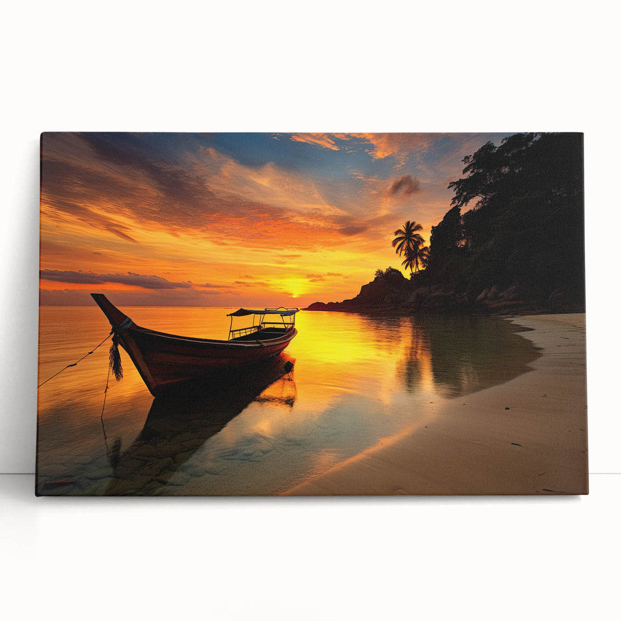 Black and white photograph of a serene Thai landscape on stretched canvas, suitable as kitchen wall art or bedroom decor.