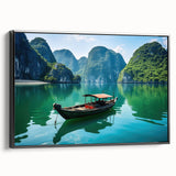 Black and white framed canvas featuring a vintage-style Vietnamese landscape, ideal for bedroom wall decor.