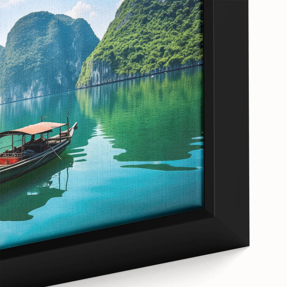 Extra large framed canvas featuring a textured black wall art scene of a Vietnamese landscape, ideal for living room decor.