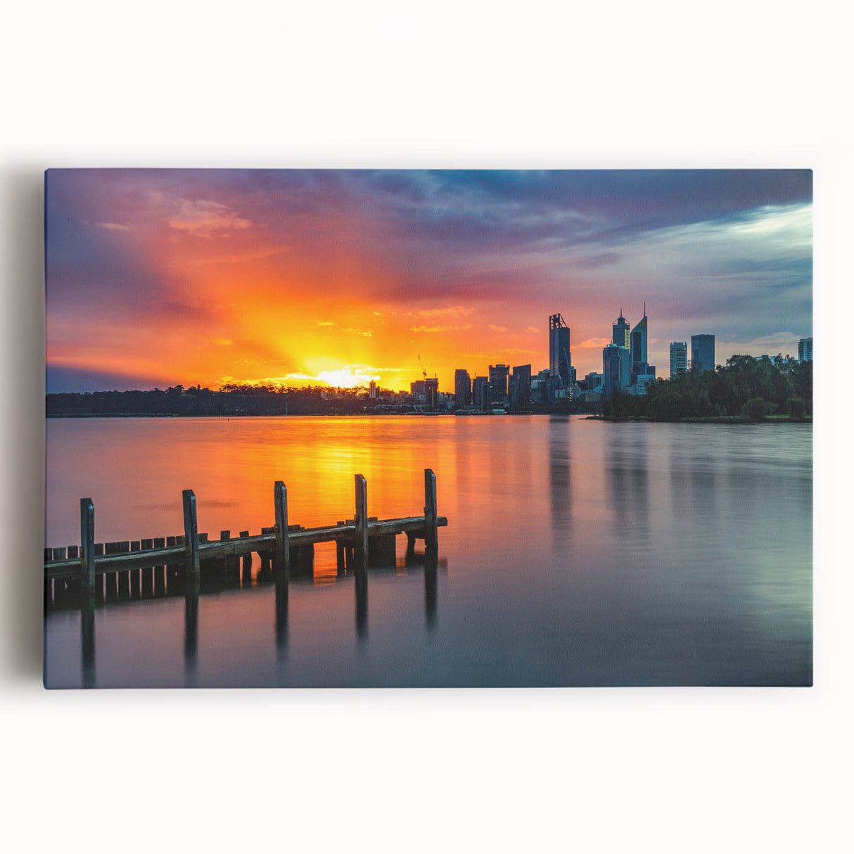 Black and white stretched canvas featuring a panoramic view of Perth, Australia, ideal for kitchen wall art.