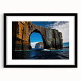 Extra large abstract art print of a colorful, textured Tasmanian landscape on a framed black mat.